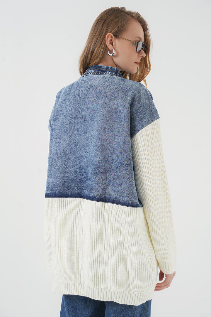 Bigdart 15919 Veste en tricot longue en jean - Blanc
