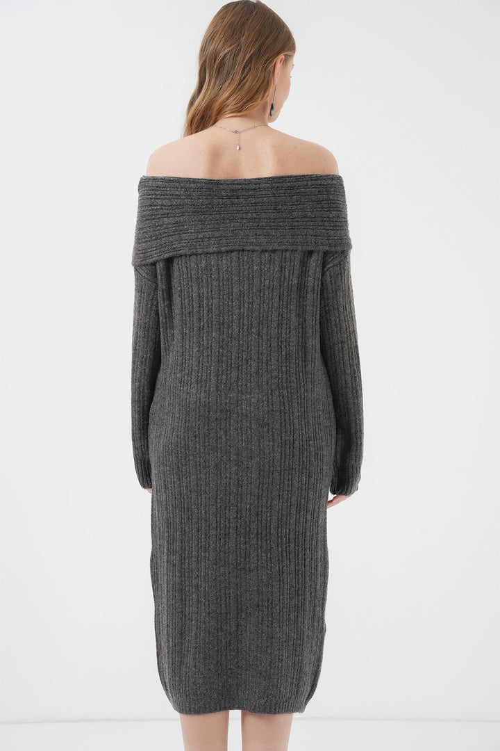Bigdart 15920 Robe tricot oversize à col Madonna - Anthracite