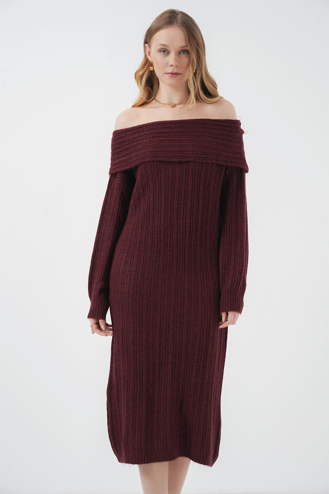 Bigdart 15920 Robe tricot oversize à col Madonna - Bordeaux
