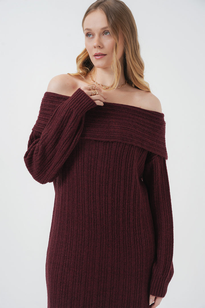 Bigdart 15920 Robe tricot oversize à col Madonna - Bordeaux