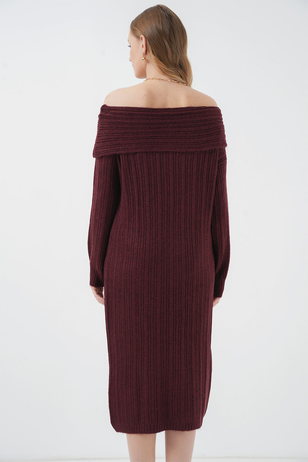 Bigdart 15920 Robe tricot oversize à col Madonna - Bordeaux