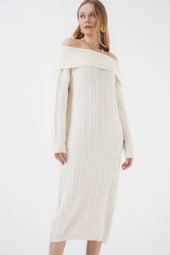 Bigdart 15920 Robe tricot oversize à col Madonna - Écru