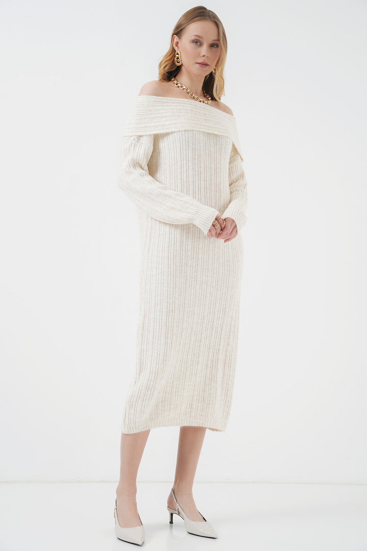 Bigdart 15920 Robe tricot oversize à col Madonna - Écru