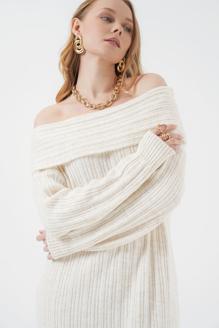 Bigdart 15920 Robe tricot oversize à col Madonna - Écru