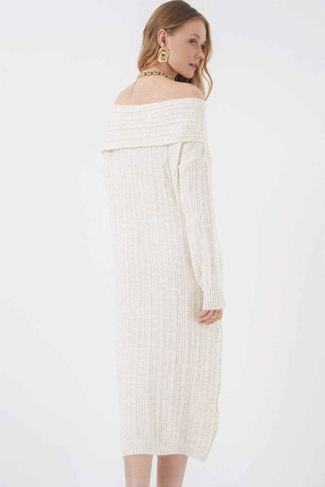 Bigdart 15920 Robe tricot oversize à col Madonna - Écru