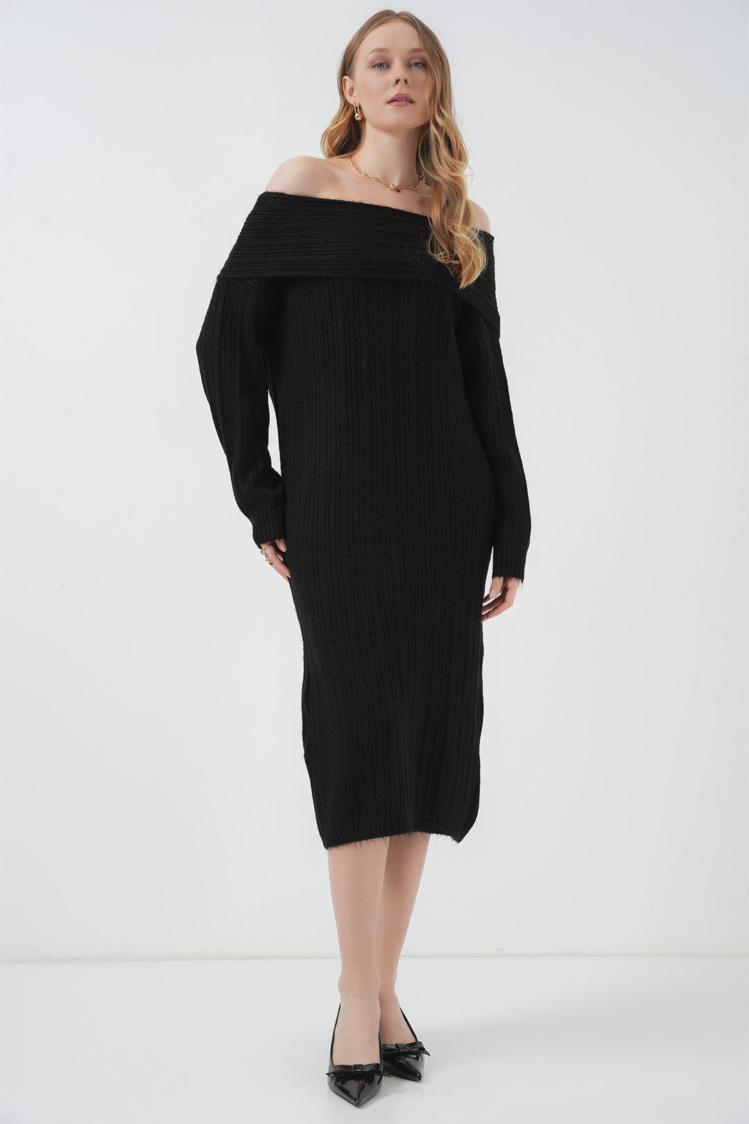 Bigdart 15920 Robe Tricotée Oversize à Col Madonna - Noir