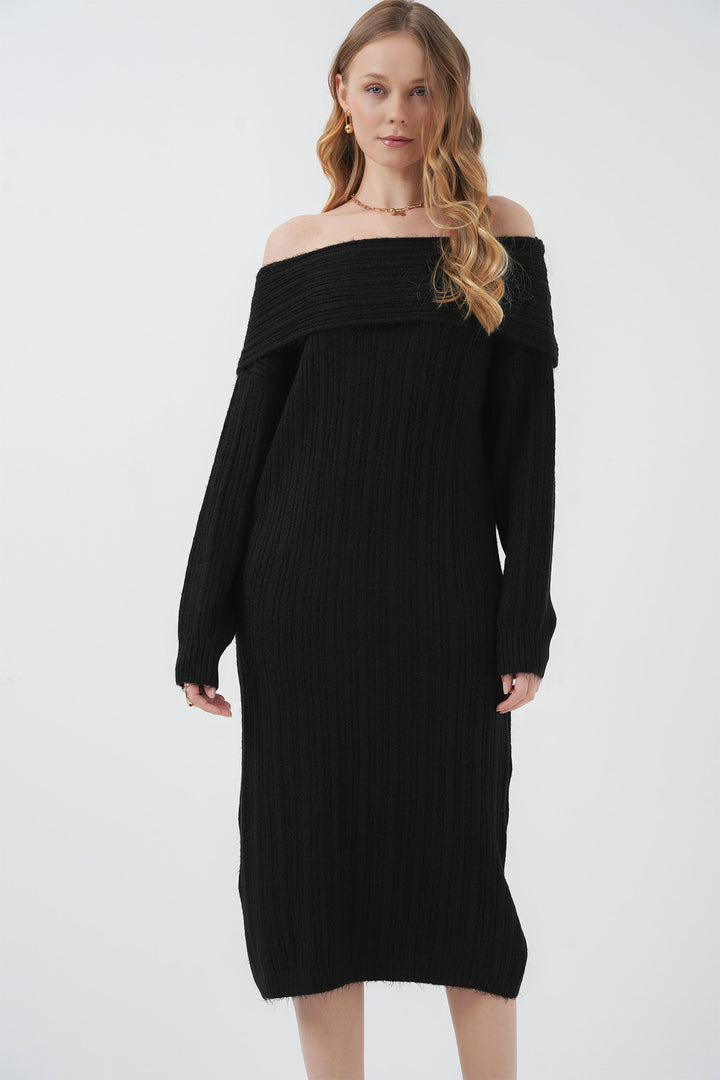 Bigdart 15920 Robe Tricotée Oversize à Col Madonna - Noir