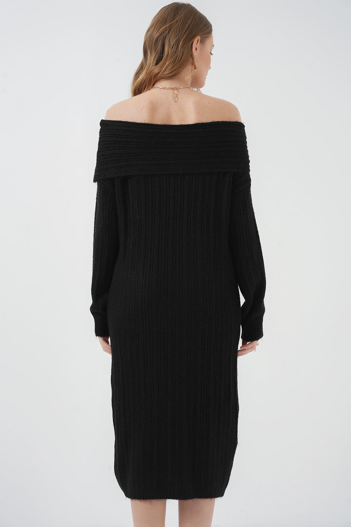 Bigdart 15920 Robe Tricotée Oversize à Col Madonna - Noir