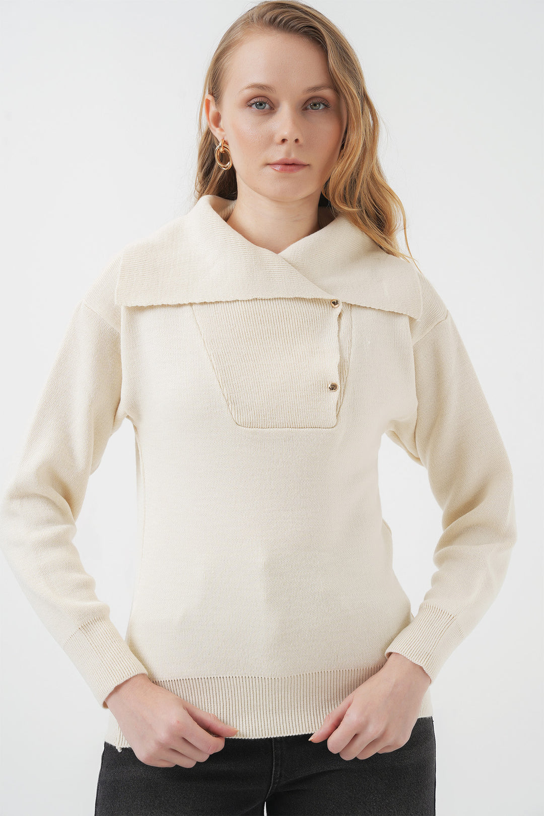Bigdart 15921 Pull tricot à col large - Crème