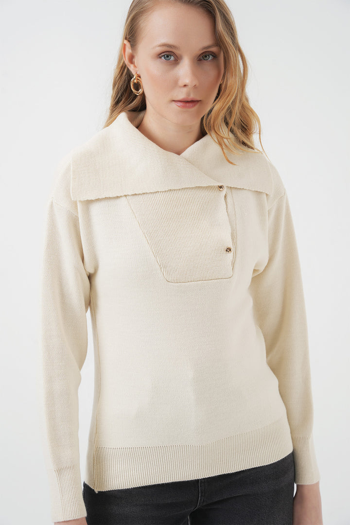 Bigdart 15921 Pull tricot à col large - Crème