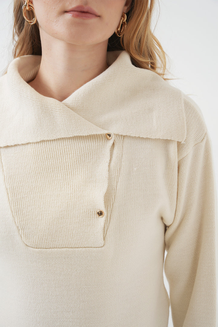 Bigdart 15921 Pull tricot à col large - Crème
