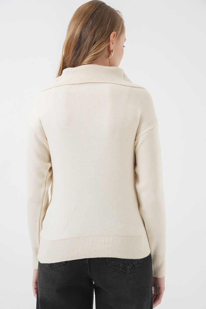 Bigdart 15921 Pull tricot à col large - Crème