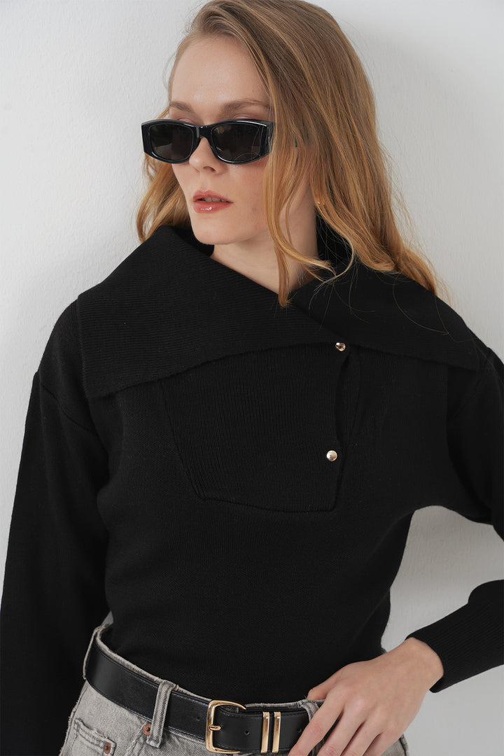 Bigdart 15921 Pull tricot à col large - Noir