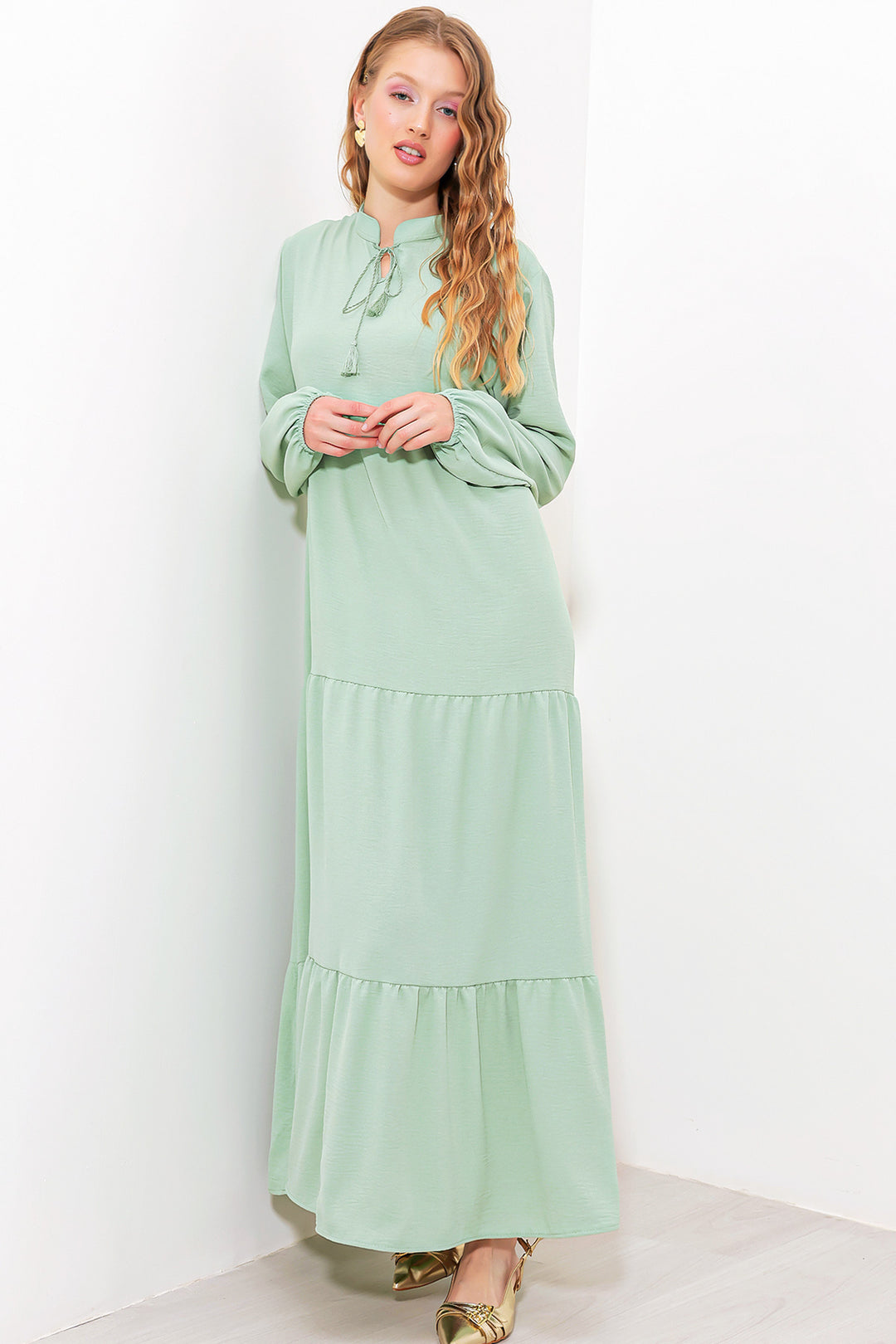 Bigdart Robe longue de hijab en viscose à lacets vert d'eau femme 1627 - c. çağla