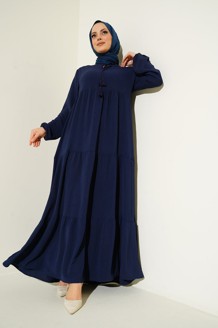 Bigdart Robe de hijab à col avec lacets 1627 - Bleu marine