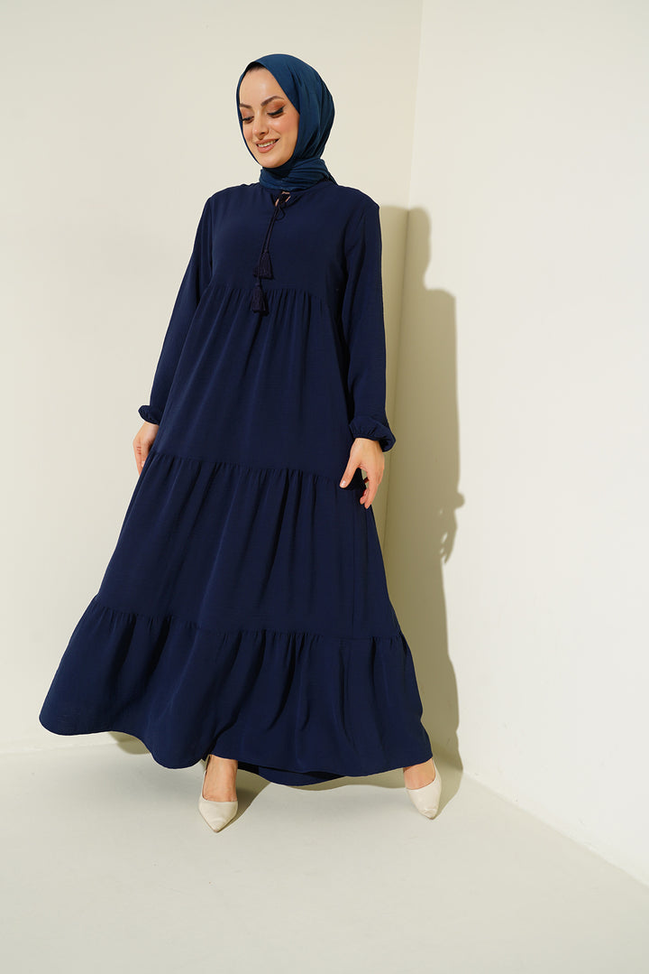 Bigdart Robe de hijab à col avec lacets 1627 - Bleu marine