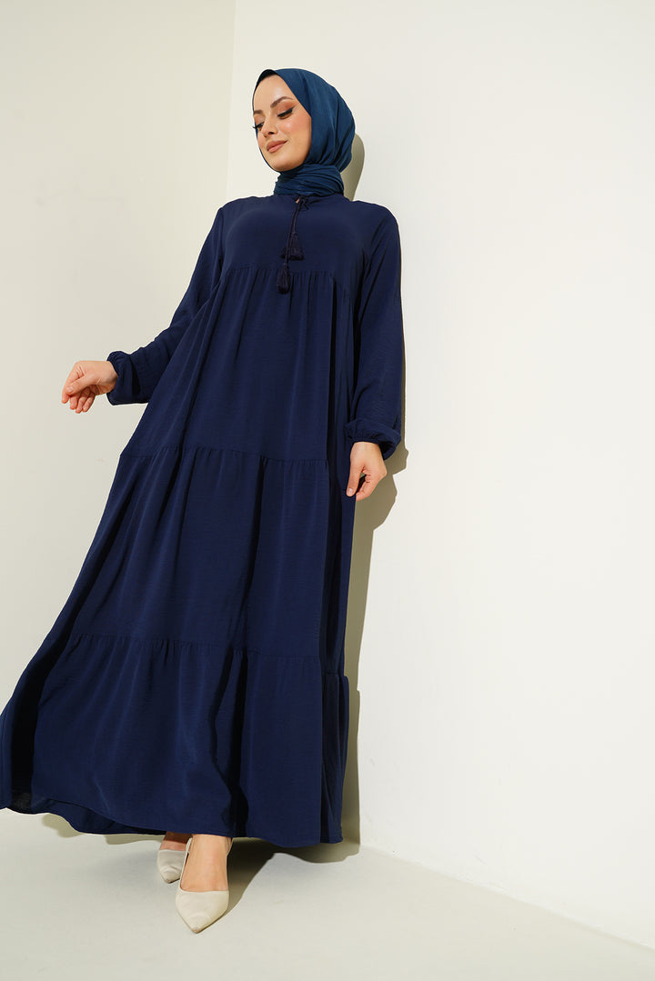 Bigdart Robe de hijab à col avec lacets 1627 - Bleu marine
