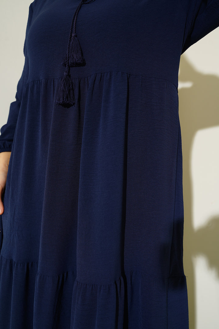 Bigdart Robe de hijab à col avec lacets 1627 - Bleu marine