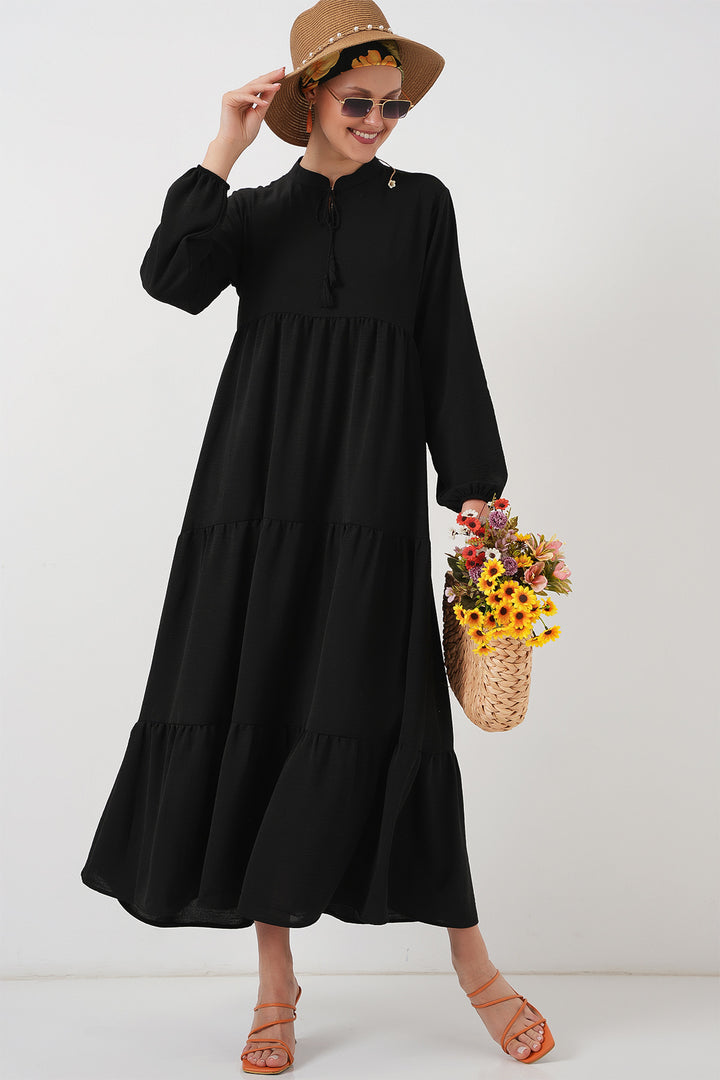 Bigdart 1627 Robe de modestie avec lacets au col - Noir