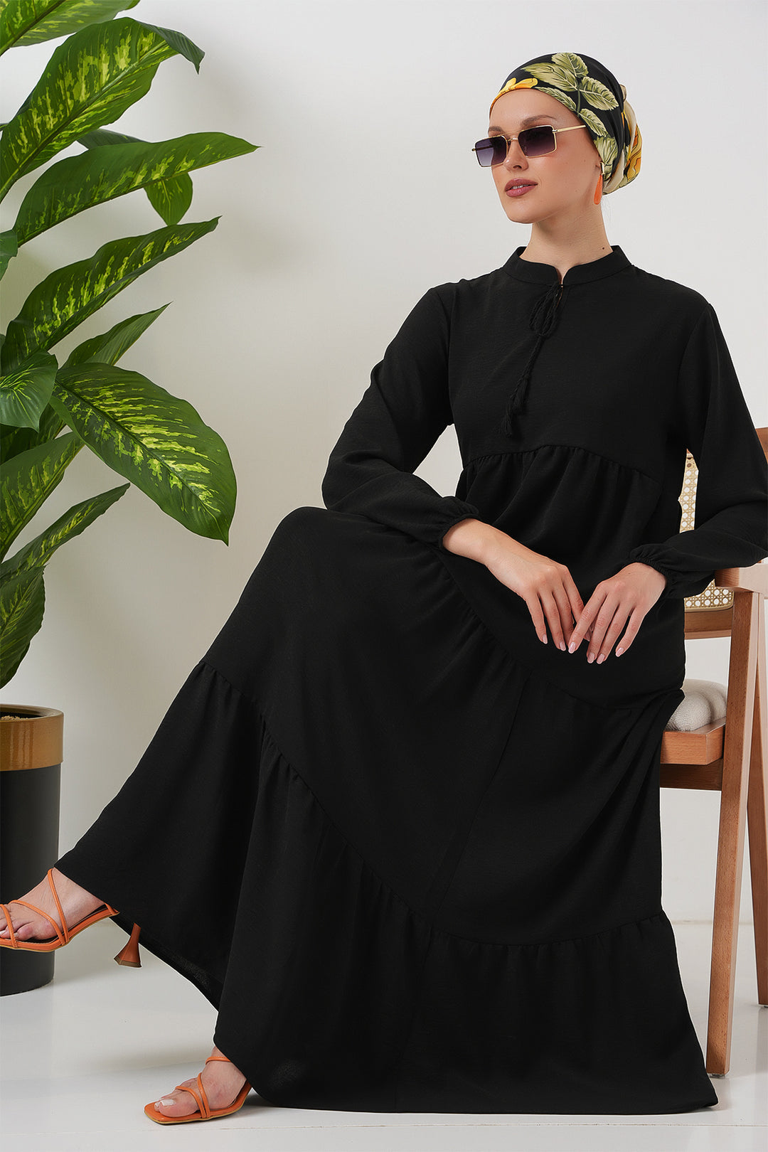 Bigdart 1627 Robe de modestie avec lacets au col - Noir
