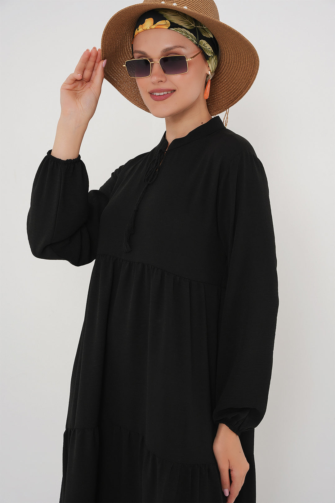Bigdart 1627 Robe de modestie avec lacets au col - Noir
