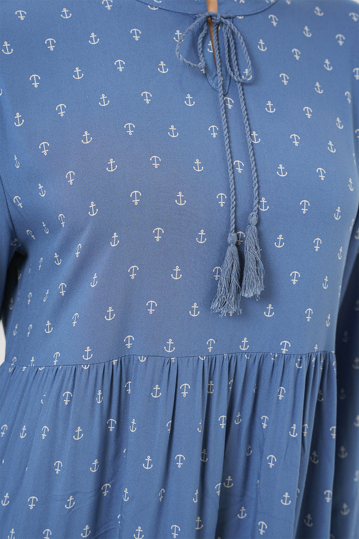 Bigdart Robe modeste à col lacé 1627 - Bleu