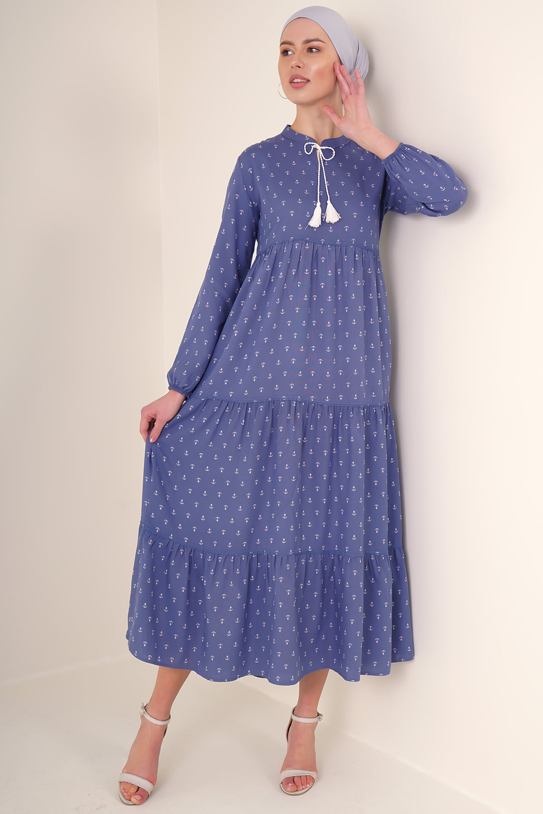Bigdart Robe modeste à col lacé 1627 - Bleu