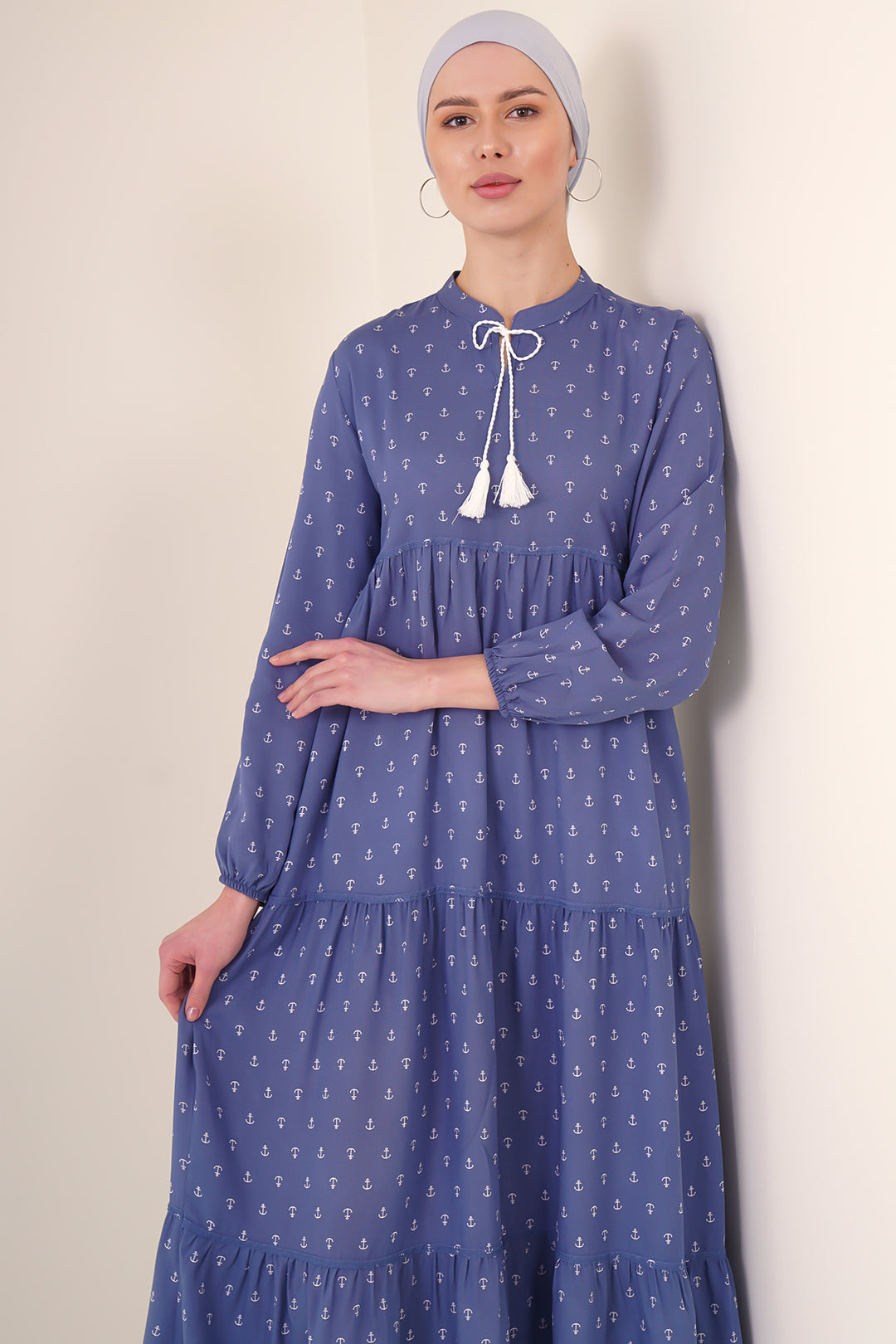 Bigdart Robe modeste à col lacé 1627 - Bleu