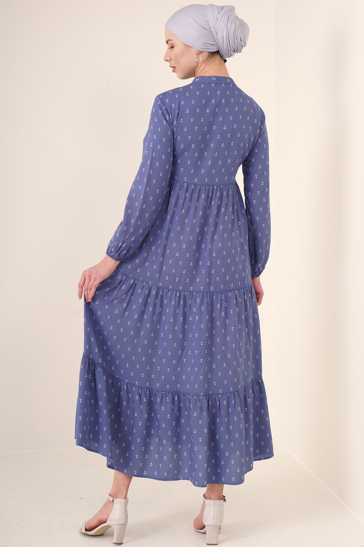 Bigdart Robe modeste à col lacé 1627 - Bleu