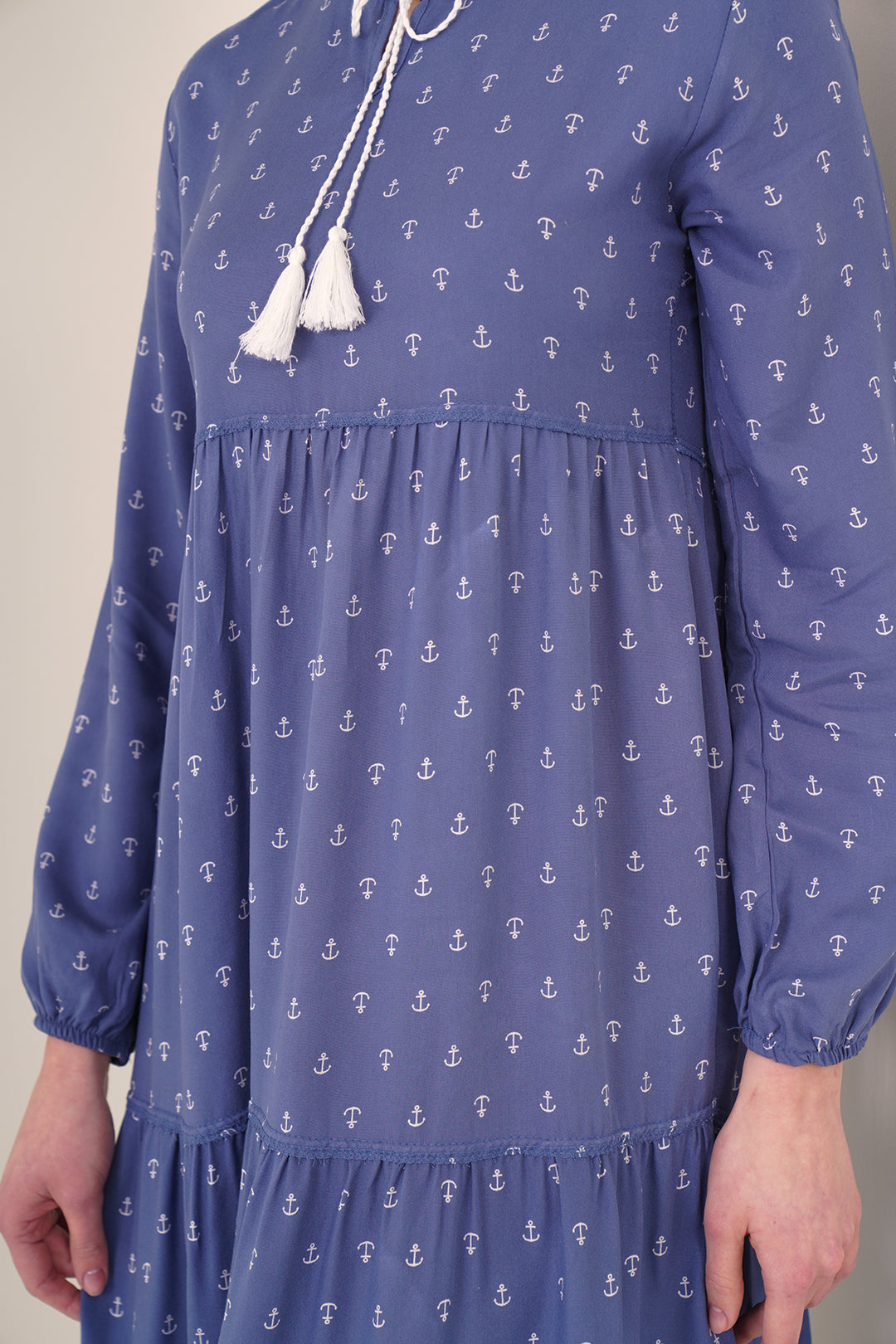 Bigdart Robe modeste à col lacé 1627 - Bleu