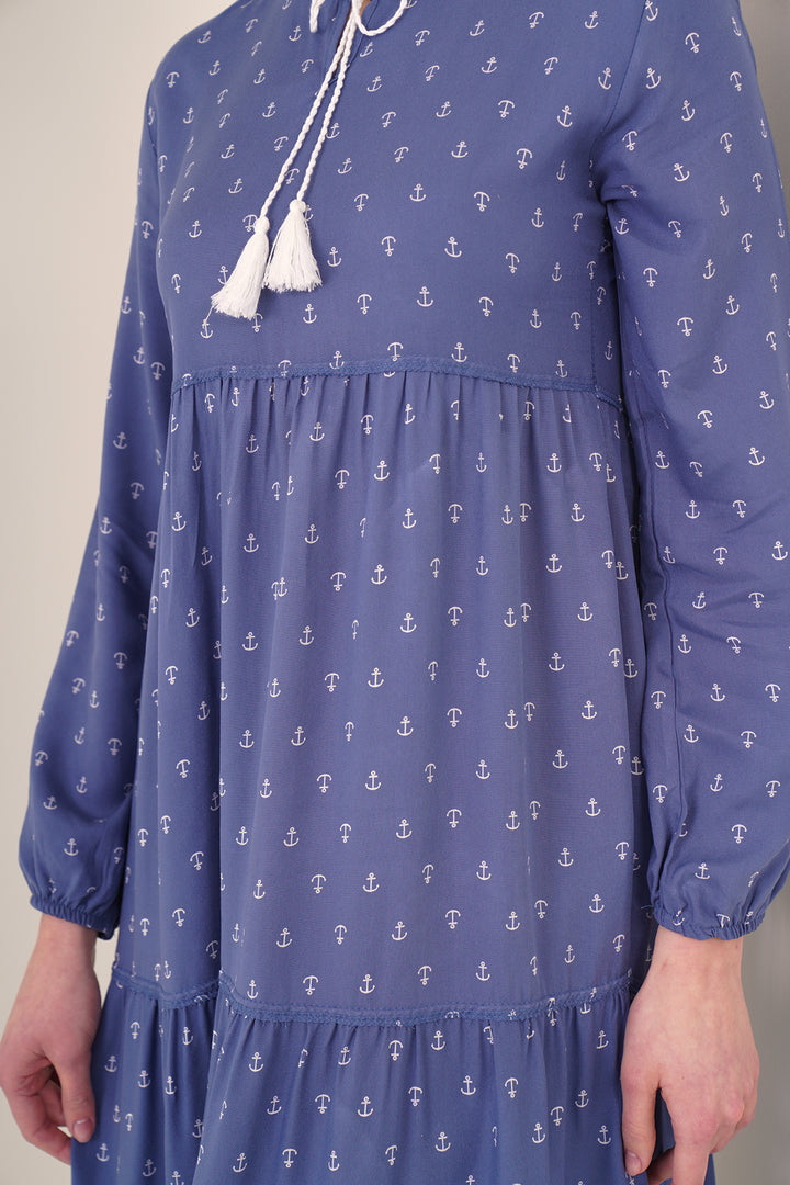 Bigdart Robe modeste à col lacé 1627 - Bleu