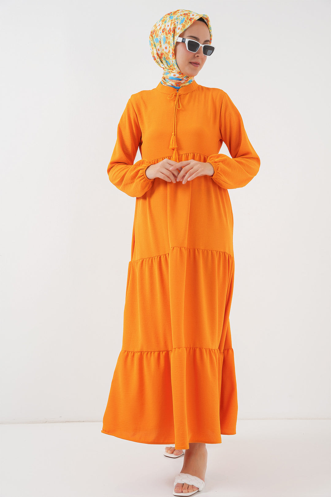 Bigdart Robe de hijab à col avec lacets 1627 - Orange