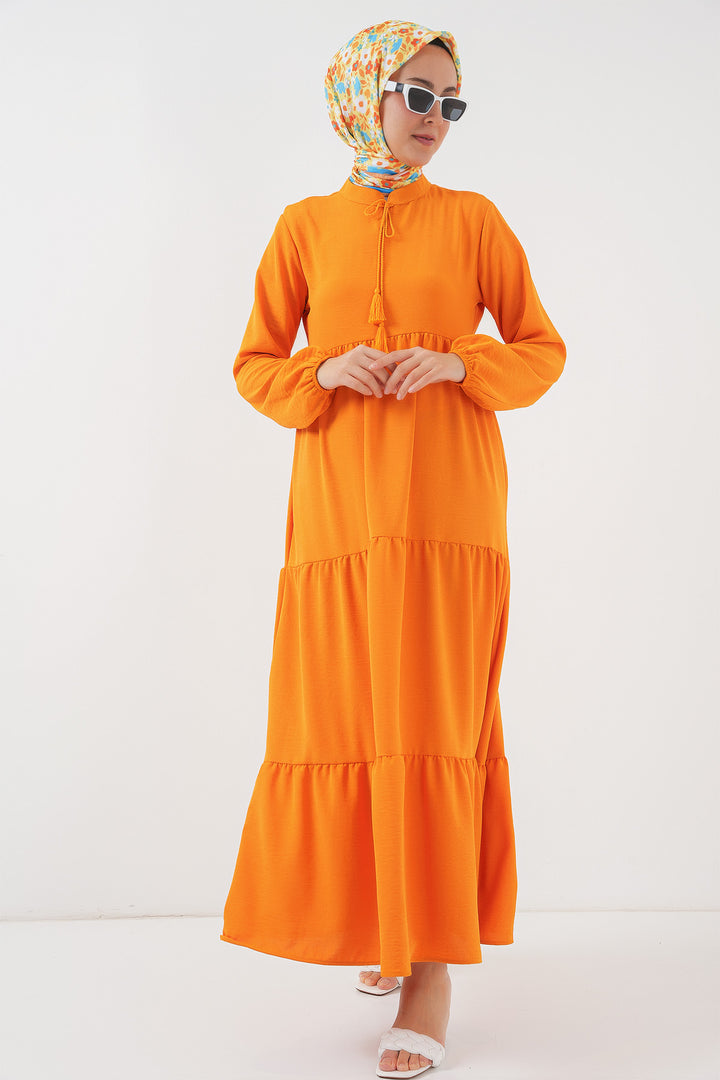 Bigdart Robe de hijab à col avec lacets 1627 - Orange