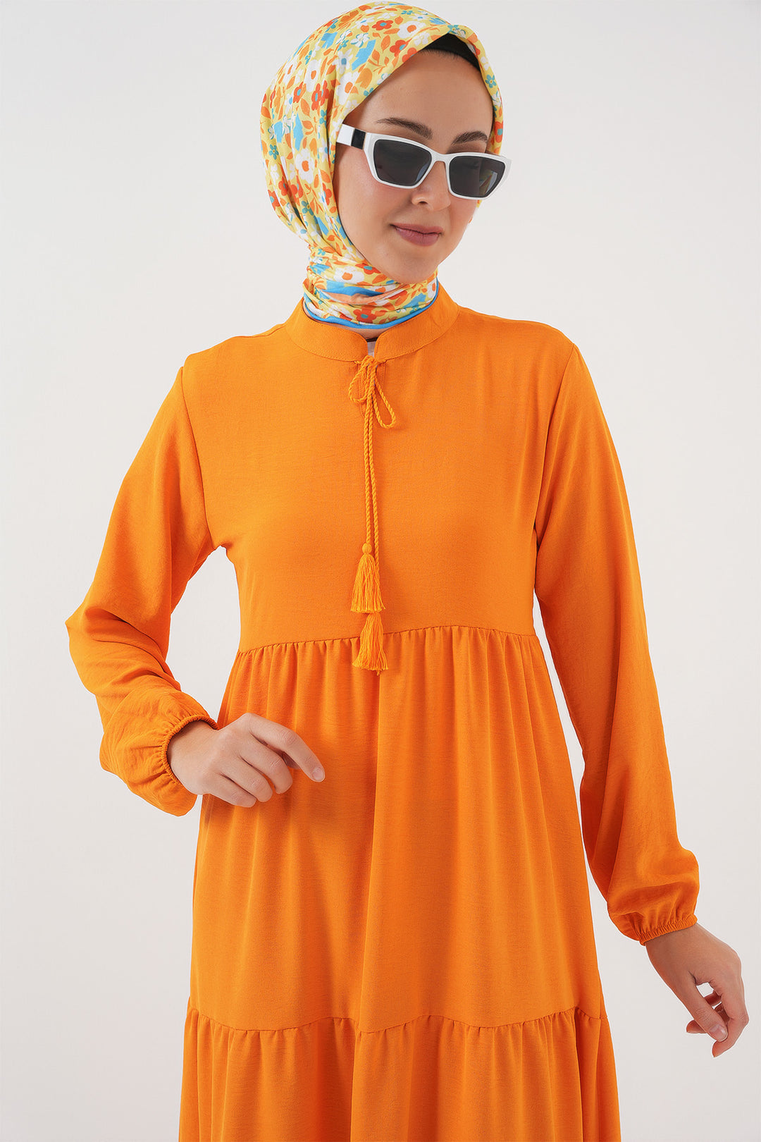 Bigdart Robe de hijab à col avec lacets 1627 - Orange