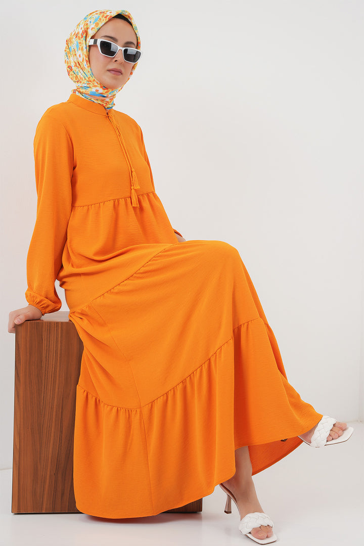 Bigdart Robe de hijab à col avec lacets 1627 - Orange