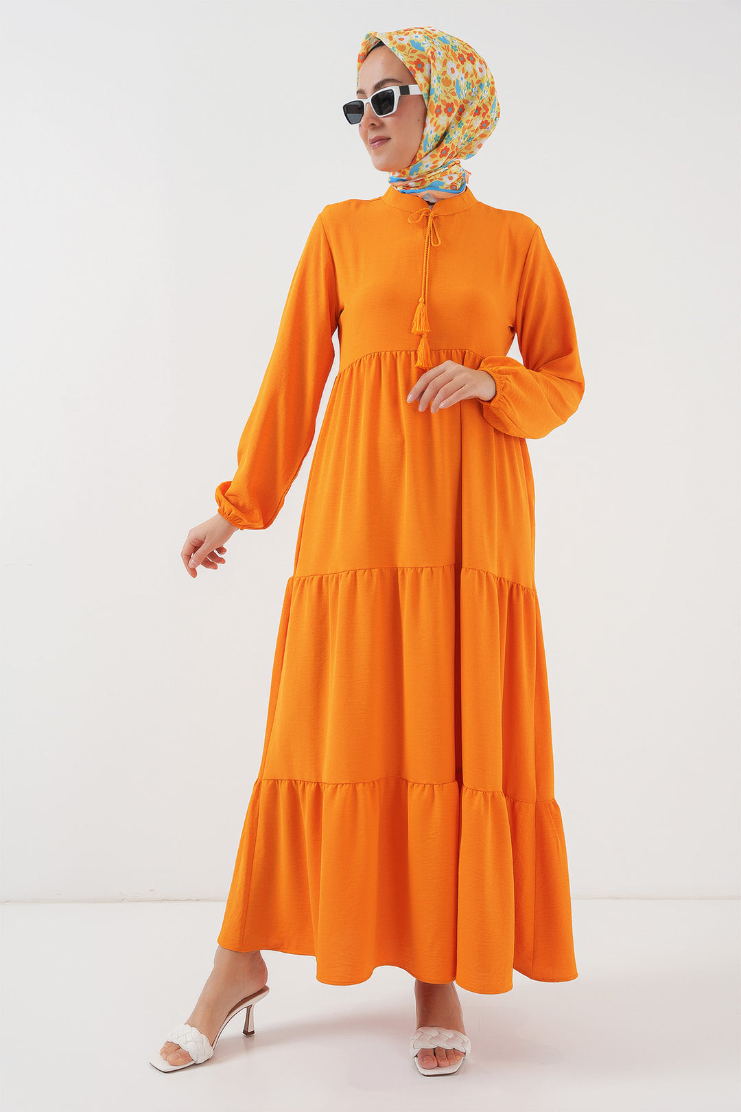 Bigdart Robe de hijab à col avec lacets 1627 - Orange
