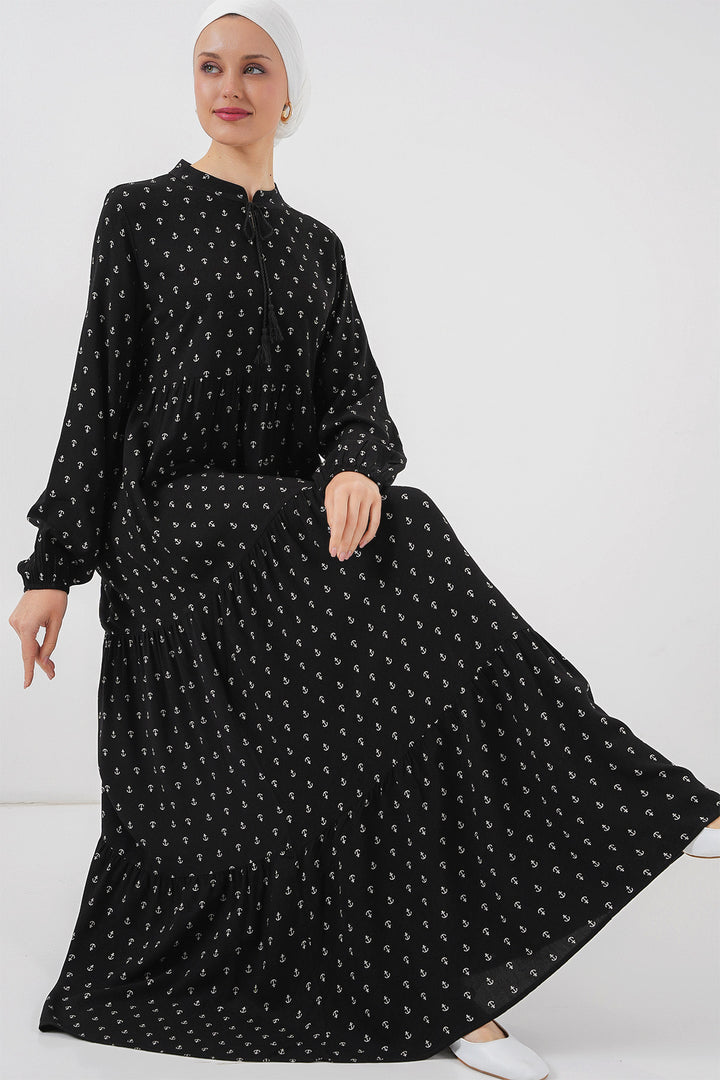 Bigdart Robe modeste à col lacé 1627 - Noir