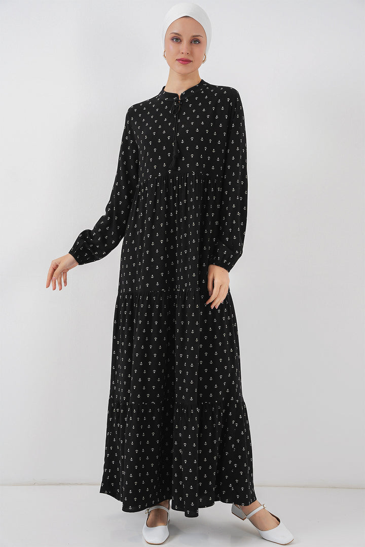 Bigdart Robe modeste à col lacé 1627 - Noir