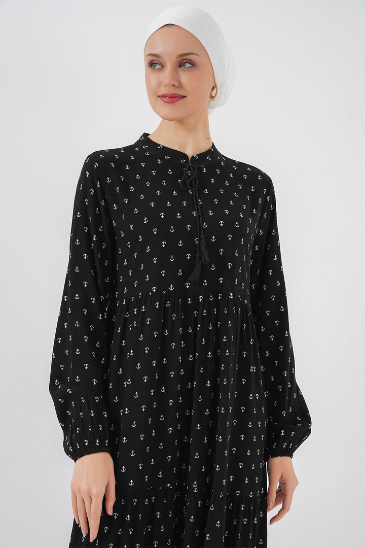Bigdart Robe modeste à col lacé 1627 - Noir