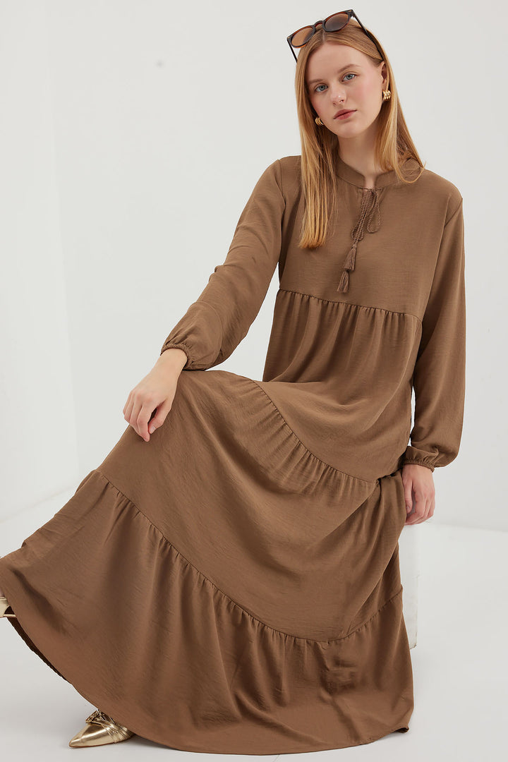 Bigdart Robe de hijab à lacets 1627 - Crème Marron