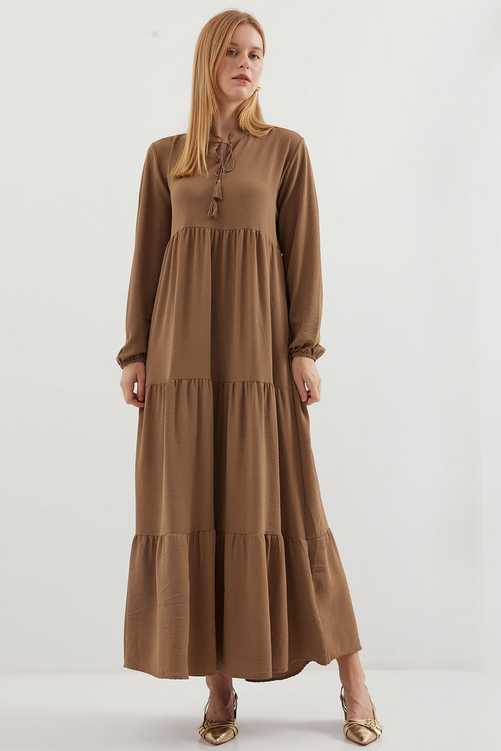 Bigdart Robe de hijab à lacets 1627 - Crème Marron