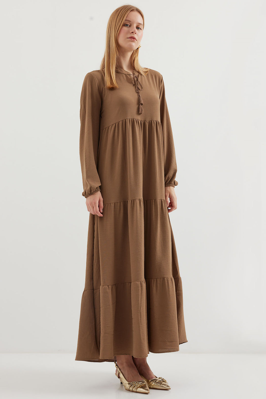 Bigdart Robe de hijab à lacets 1627 - Crème Marron