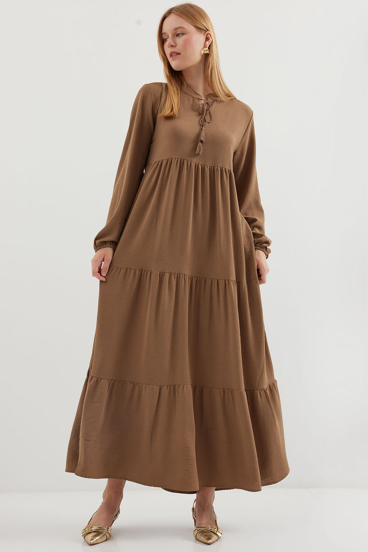 Bigdart Robe de hijab à lacets 1627 - Crème Marron