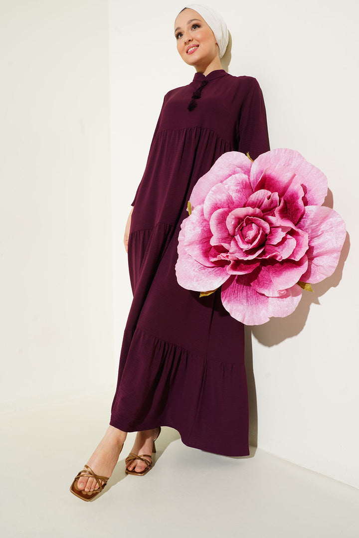 Bigdart Robe de hijab à lacets 1627 - Bordeaux