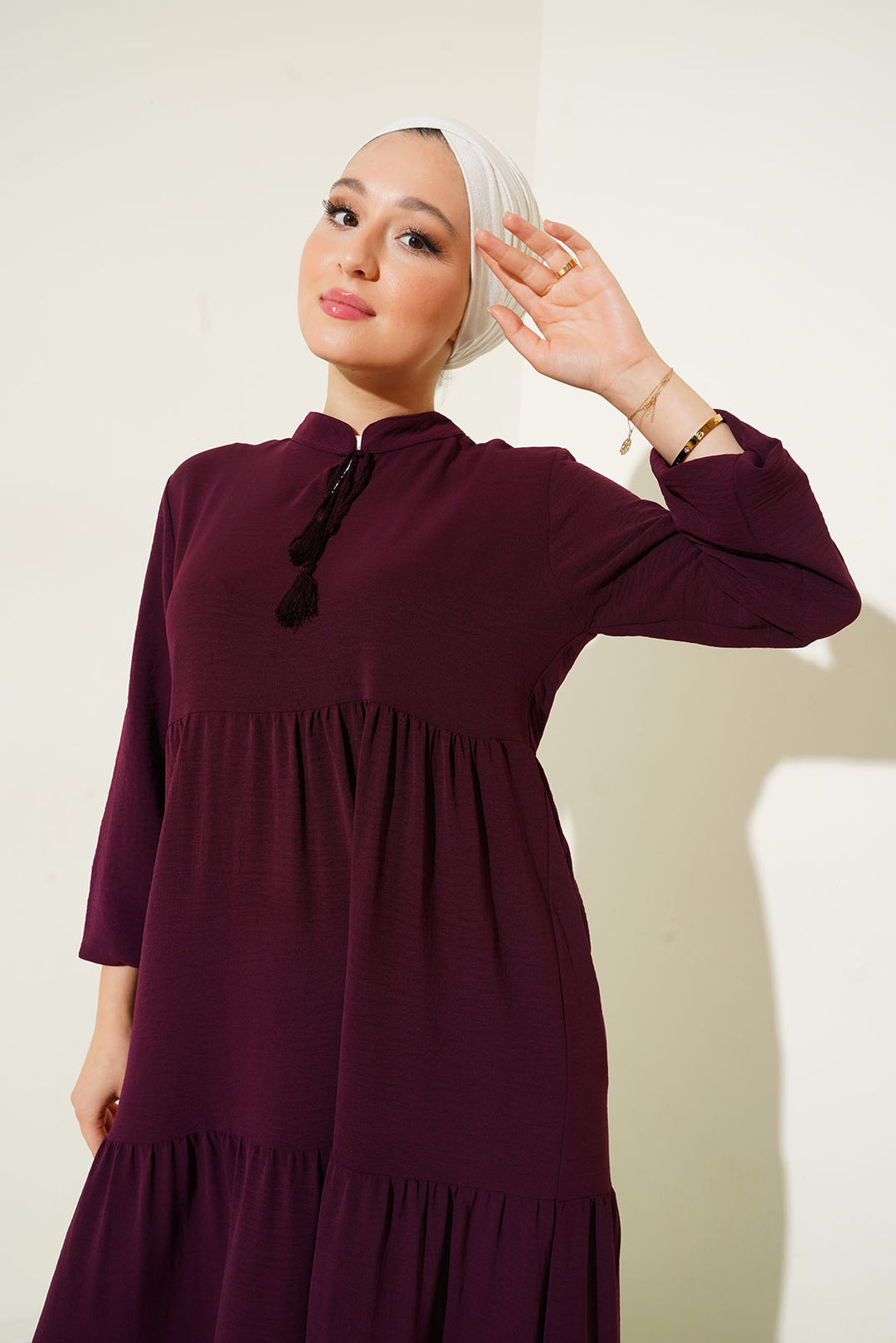 Bigdart Robe de hijab à lacets 1627 - Bordeaux