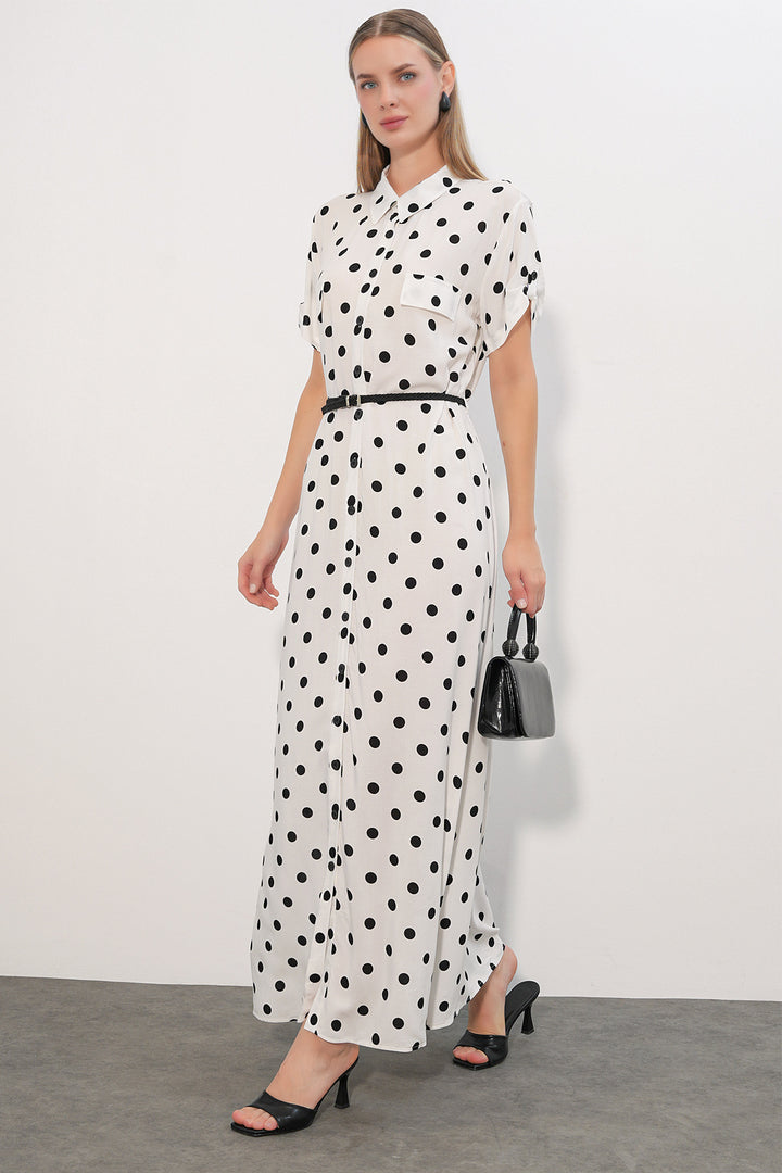Bigdart 1661 Robe longue à pois avec ceinture - b.Blanc