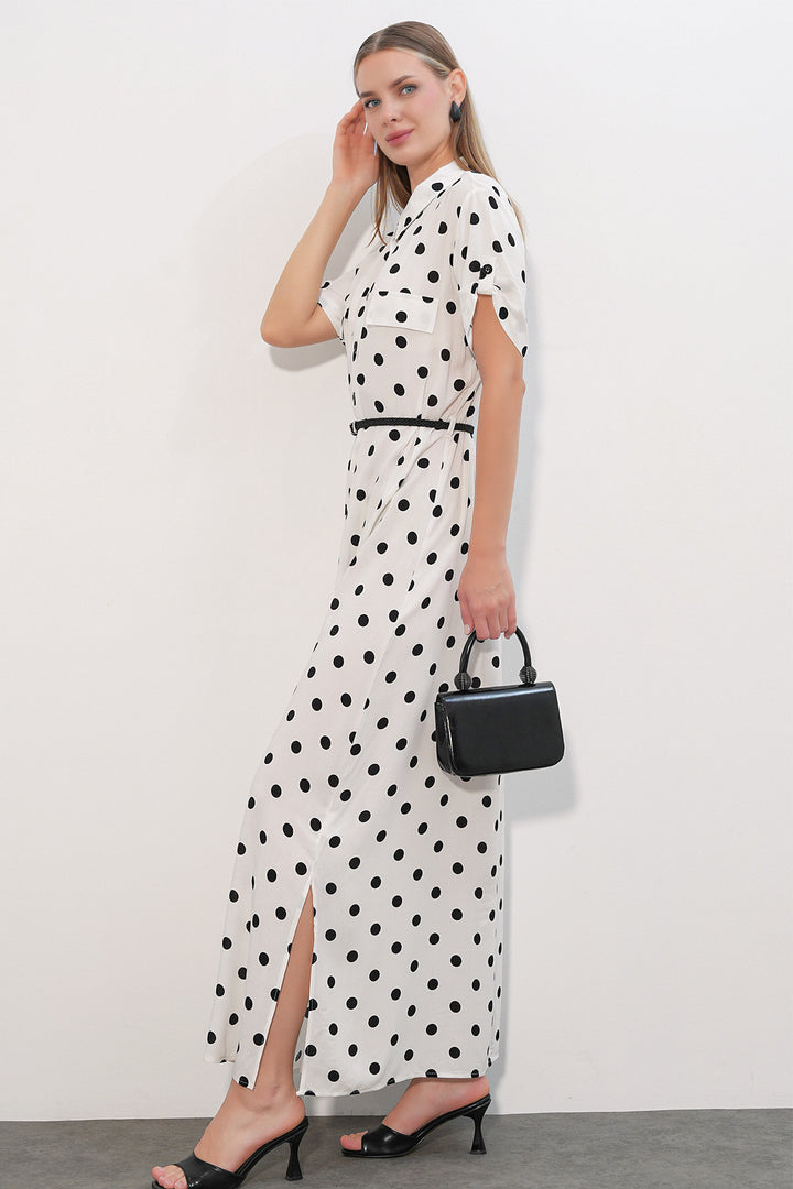 Bigdart 1661 Robe longue à pois avec ceinture - b.Blanc