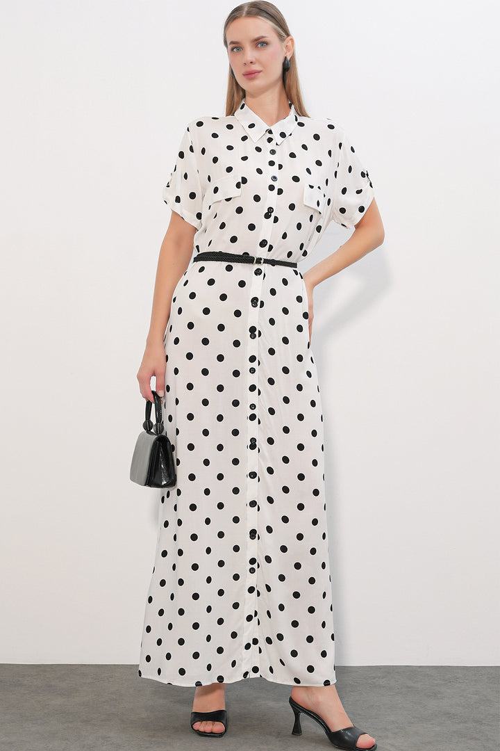 Bigdart 1661 Robe longue à pois avec ceinture - b.Blanc