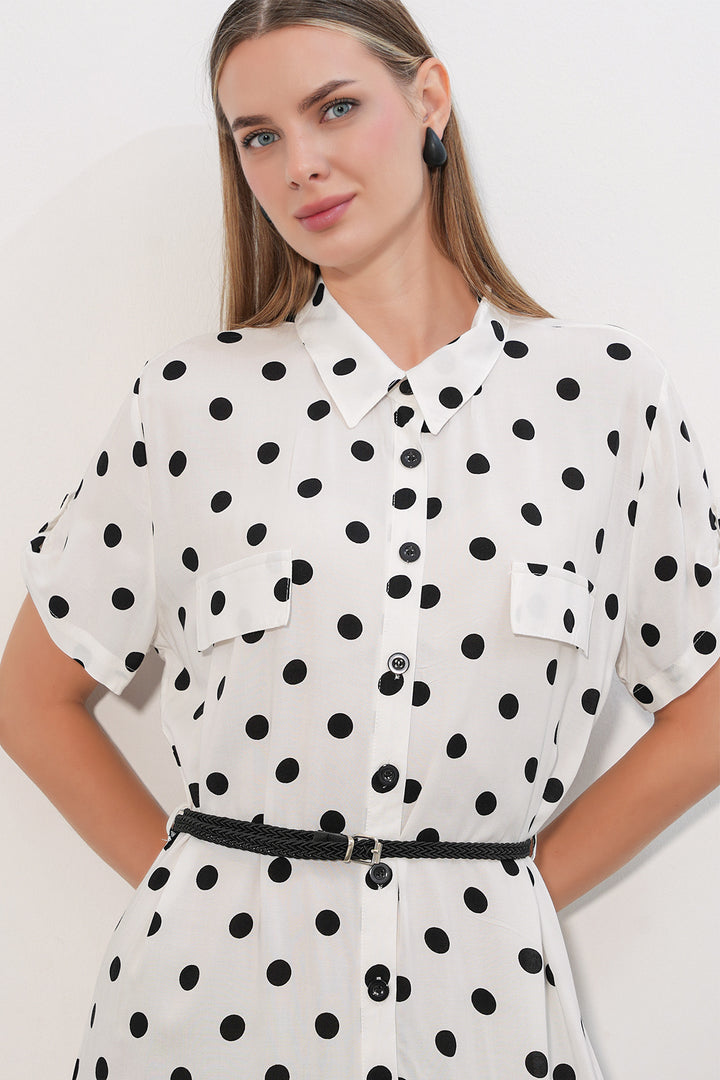 Bigdart 1661 Robe longue à pois avec ceinture - b.Blanc