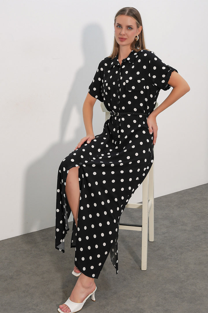 Bigdart 1661 Robe longue à pois avec ceinture - b. Noir